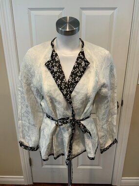 Etro Milano White Floral Jacquard Linen/Silk Jacket, Size 10 (US) 44 (IT)